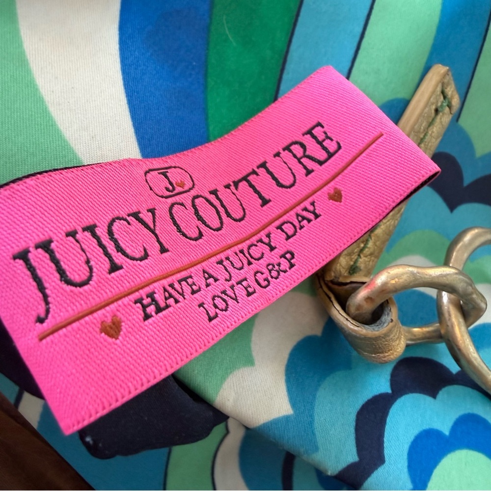ππ©΅π Vintage G&P Juicy Couture large Gold bag charm tote bag purse blue green - Picture 11 of 15